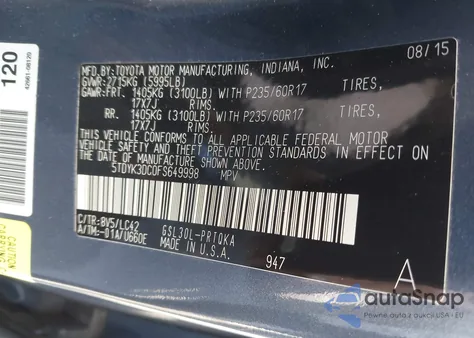 2015 Toyota Sienna Xle 8 Passenger из США, поврежденный, VIN 5TDYK3DC0FS649998